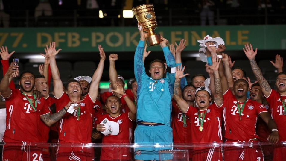 Bayern Munich celebrate winning the DFB Cup